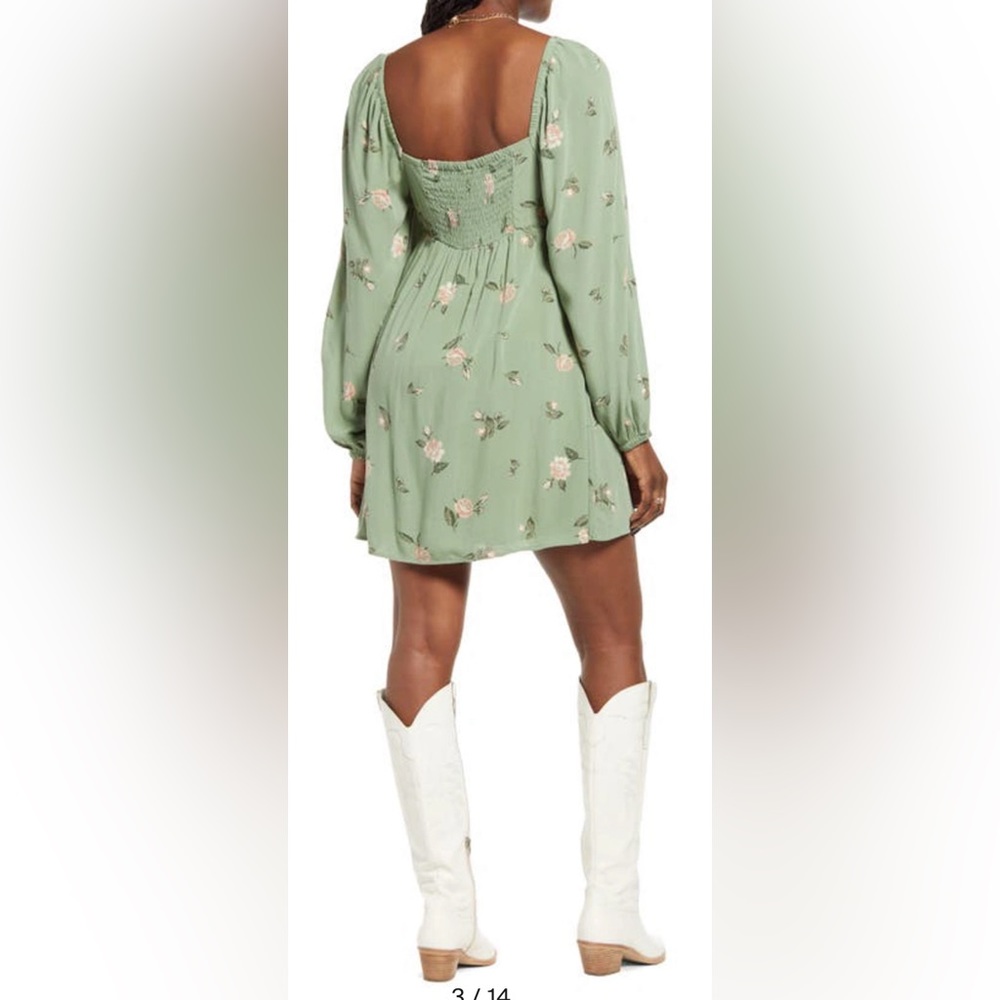 BP Green Lace Trim Long Sleeve Babydoll Dress Size XS (0-2) NWT